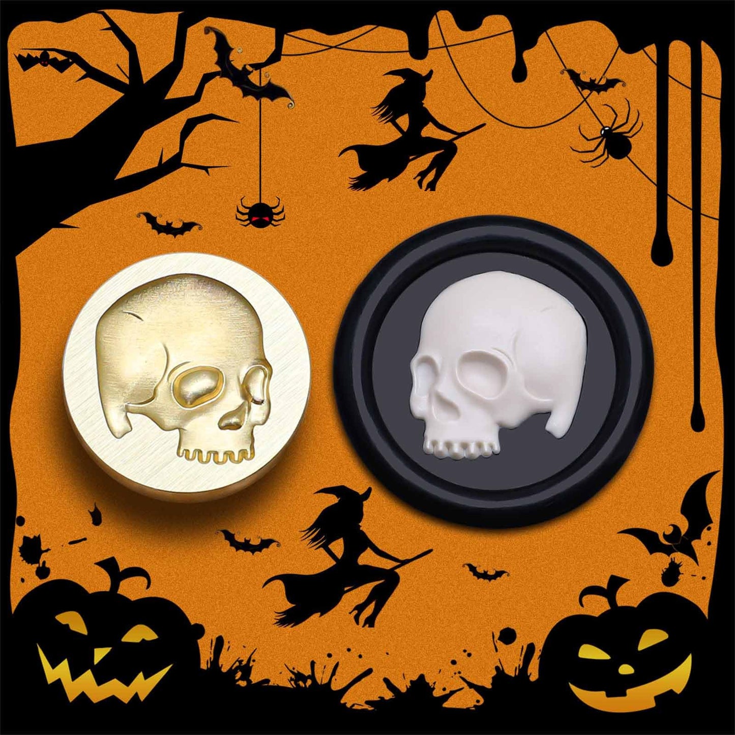 Halloween Wax Seal Stamp,3D Skull Sealing Wax Stamps 25mm Brass Stamp Head with Pearwood Handle for Halloween Christmas Thanksgiving Invitations and Greeting Cards