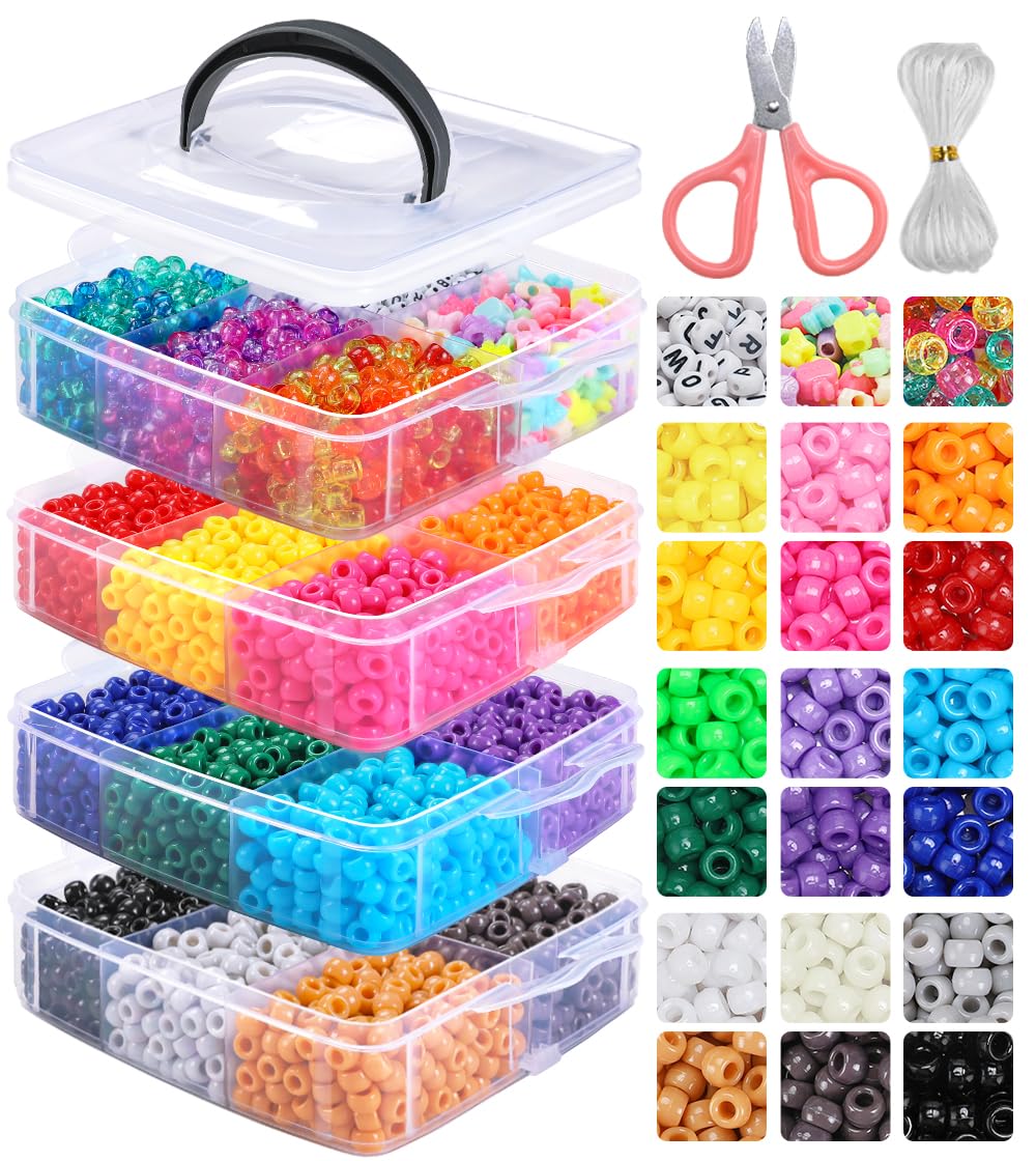IOOLEEM Pony Beads, 4200pcs 27 Colors(Solid & Glitter), Beading Kits for Bracelet, Beads for Friendship Bracelets & Jewelry Making, Easy Storage.
