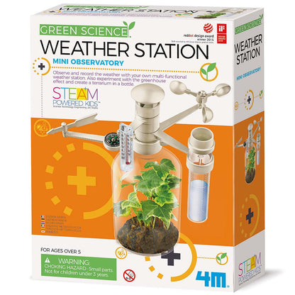 4M: Green Science - Weather Station - DIY Mini Observatory Kit, Observe & Record Wind-Rain-Temperature, Create A Terrarium in A Bottle, STEAM, Kids 5+