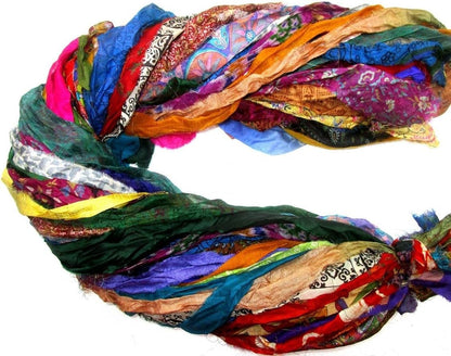 42 Yards Recycled Sari Silk Ribbon Yarn Strips – 21 Pcs 1 Yard Each, Unstitched Pure Silk Fabric Tassel Skeins, Mixed Random Shades for Journaling, Scrapbooking, Jewelry & Craft Projects