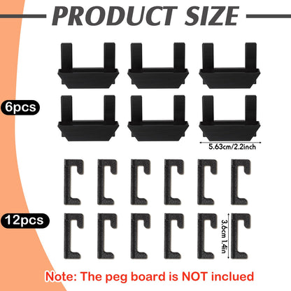 Novabright 6 Pack Vertical Slot Pegboard Tool Holders, Plastic Pegboard Organizer Hooks for Craft Room, Sewing Room, Office, Scissors, Rulers, Pens, and Supplies (Black)