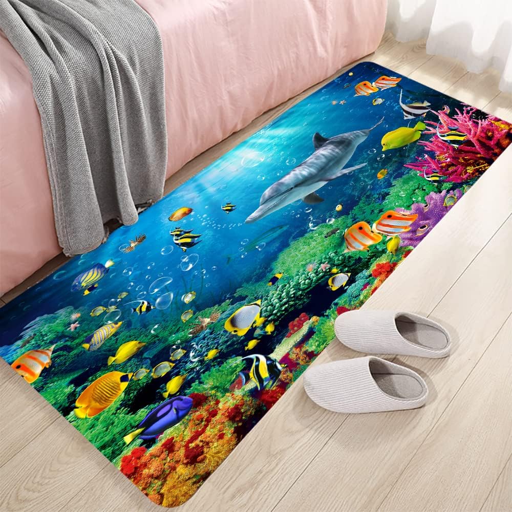 Bath Rugs Sponge Foam Absorbent, Soft for Bathroom and Kitchen (47x18 inches), Non Slip Bright 3D Print