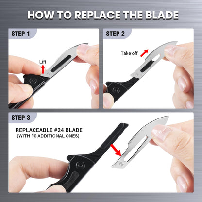 ITOKEY Folding Scalpel Knife, Small Titanium Pocket Knife with 10pcs #24 Replaceable Blades Pocket Clip, EDC Utility Keychain Knife for Men, Slim Razor Surgical Knives for Hunting Skinning Camping