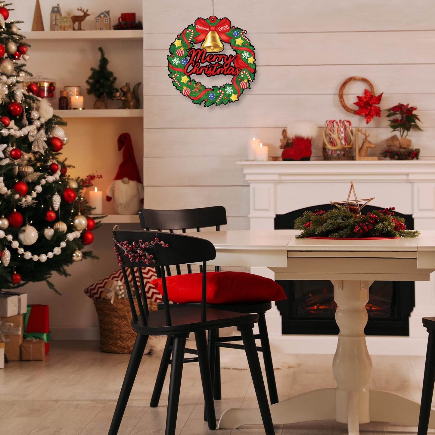 Sereliy 24 Pcs Christmas Coloring Wreath Crafts, Color Your Own Christmas Crafts, DIY Paper Xmas Wreath for Classroom Activities, Games. (Bell)
