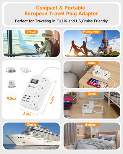 6 USB(2 USB C) Purple Travel Power Strip- 5Ft Lavender Extension Cord with 24W USB Charging Station and 4 Outlets, Purple Desk Accessories with Surge Protector for Cute Kawaii Office Dorm Room