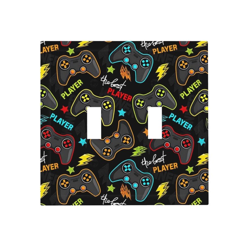 Kid Boys Gamer Gaming Game 2 Gang Double Toggle Light Switch Cover Electric Wall Plate Electrical Faceplate for Bathroom Home Living Room Jumbo Size Decor