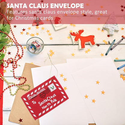 Letter Envelope to Santa Claus, 10pcs Christmas Candy Bag Tree Ornament Embroidery (Red)