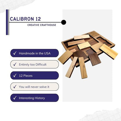 Creative Crafthouse Calibron 12 - Challenging 12-Piece Wooden Brain Teaser Puzzle for Adults - Made in USA