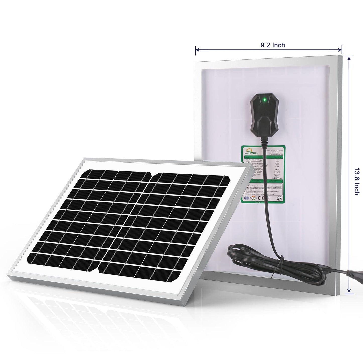SUNER POWER 12V 10W Solar Battery Trickle Charger Maintainer, Built-in Smart MPPT Charge Controller, Tubular Mount Bracket, Waterproof 10 Watt Solar Panel Kits for 12 Volt Rechargeable Batteries