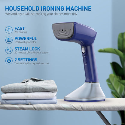 Skiennix Steamer for Clothes - 1800W Powerful Steam, Fast 20-Second Heat-Up, Detachable Tank | Blue
