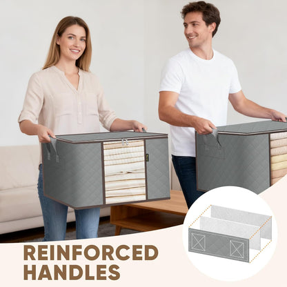 BALEINE 24 Gallon Clothes Storage Bags - Sturdy Zipper & Reinforced Handle | Closet Organizer for Bedding (Grey, 2 Pack)