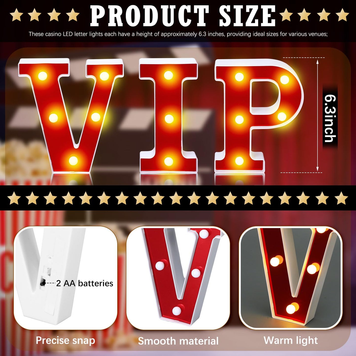 Aurelema VIP 6.3" Light up Letters Sign Party Decorations Battery Powered Marquee Lighted Sign LED Alphabet Letter Lights for Night Party Birthday Home Tabletop Decor Supplies