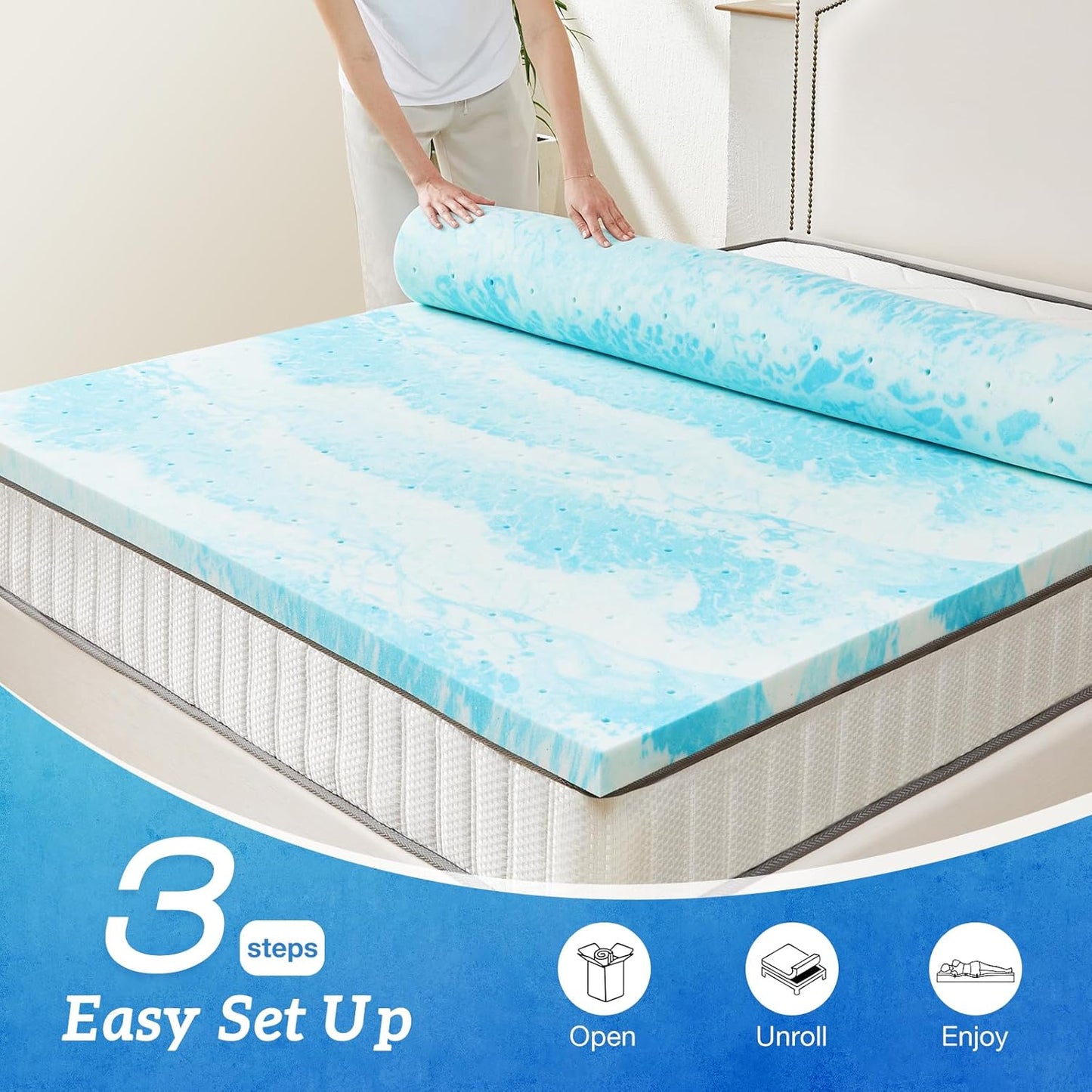 Sweetcrispy Memory Foam Mattress Topper - 4 Inch Thick Gel Infused Cooling Pad for California King Bed | CertiPUR US Certified, Ventilated & Breathable