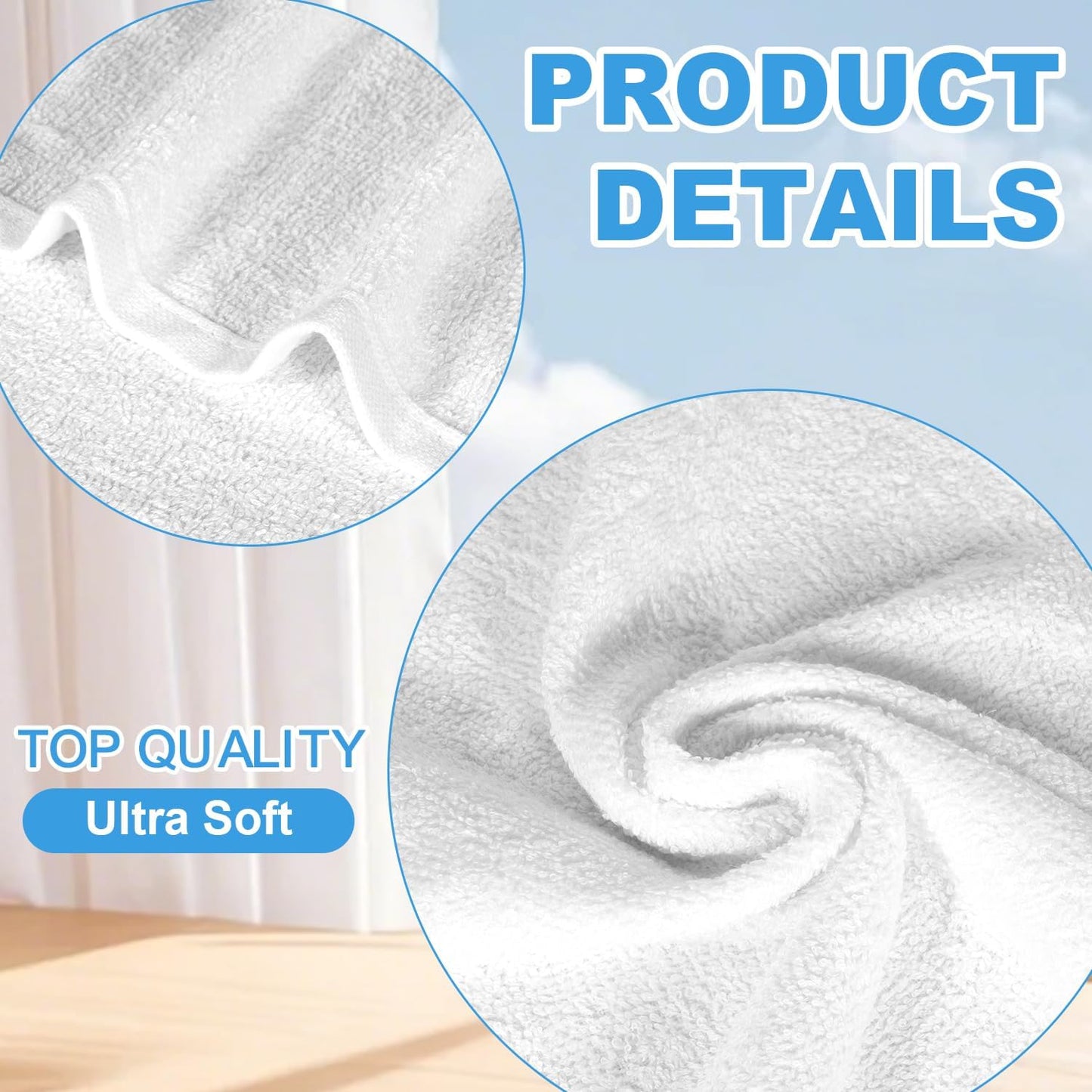 12 Pack 100% 12x12 Inch Cotton Wash Cloth, Highly Absorbent and Soft Feel Fingertip Towels, Machine Washable Washcloths