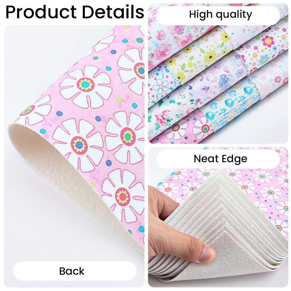 CALFOVERA 5PCS 12.8 x 7.8 Inch Floral PU Leather Sheets Blossom Synthetic Vinyl Leather Roll Waterproof Flower Pattern Leatherette Fabric for DIY Crafts Bow Earring Making Sewing Decorations