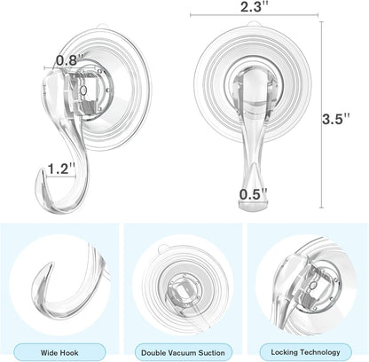 VIS'V Suction Cup Hooks - Heavy Duty Removable Shower Hooks | Clear, 4 Pack with Wipes
