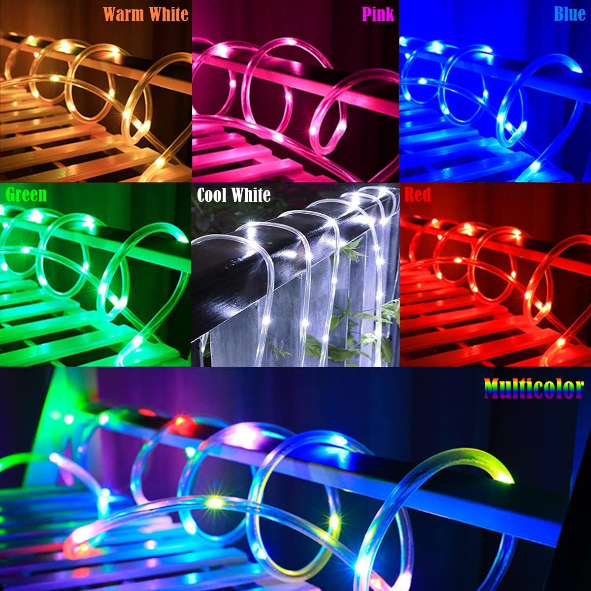 16.5 50 RUICHEN Solar Rope Lights Outdoor String Lights, Ft LED Tube Light Waterproof Copper Wire Fairy Lights