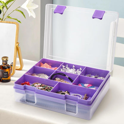 Okllen 2 Layers Plastic Organizer Container Box, 8 Compartments Bead Organizer Clear Craft Storage Box, for Art DIY Supplies, Sewing Tools, Jewelry, Fishing Tackle Box, 11.9x9.2x3.1inch