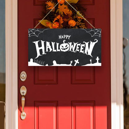 GLLBTPT Halloween Wood Hanging Sign Happy Halloween Decor Sign Spiderweb Sign for Front Door Halloween Decorations Outdoor, Halloween Party Decorations