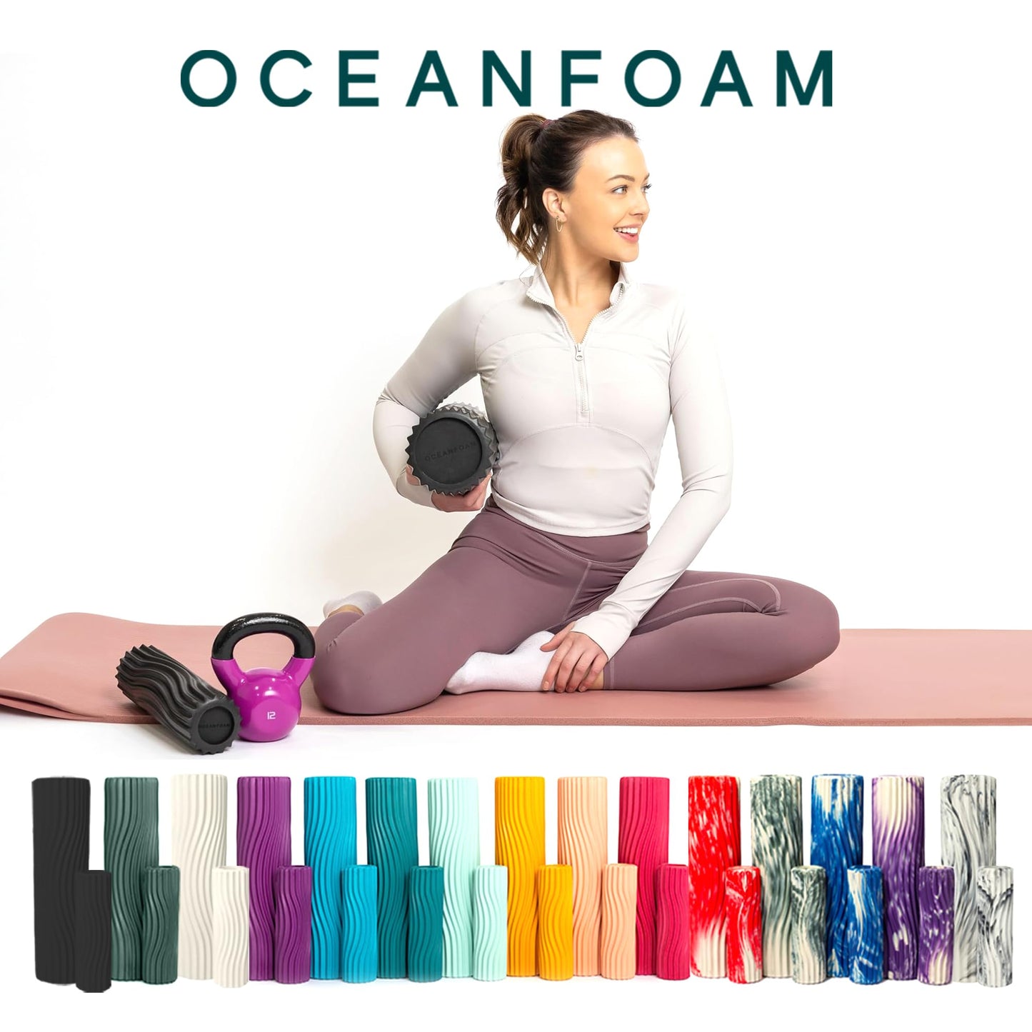 Oceanfoam Tidal Roller - Black Marbled - Muscle Massage Foam Roller for Back Pain & Stretching - Firm and Ergonomic Wide Wave Textured - Yoga, Athletics, & Wellness - Full Size, 20" x 5"