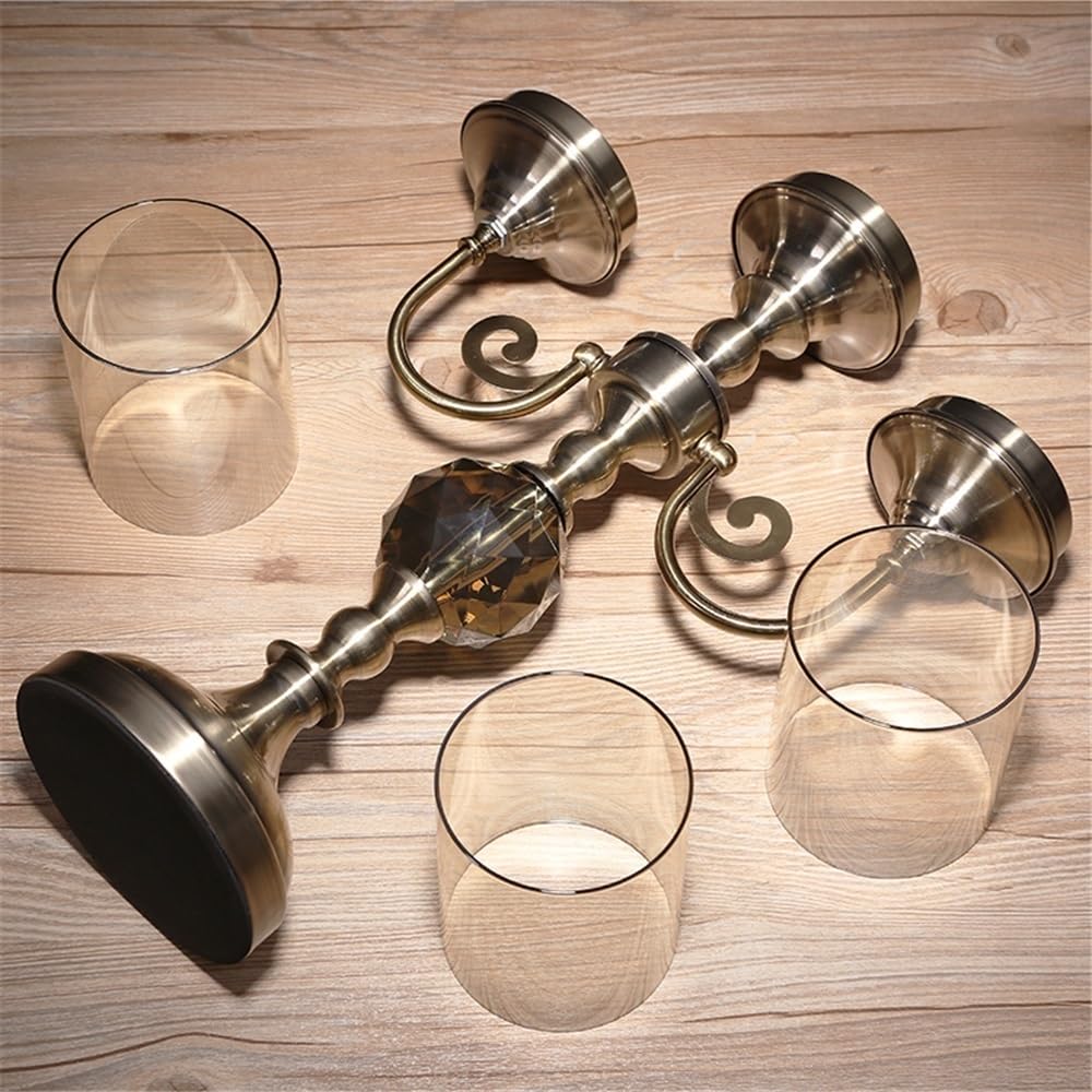 YUHUAWF Candle Holderss Retro Metal Glass Three-Head Candlestick Light Luxury Home Decoration Ornaments Candle Holder Decorative Candlestick(Small)