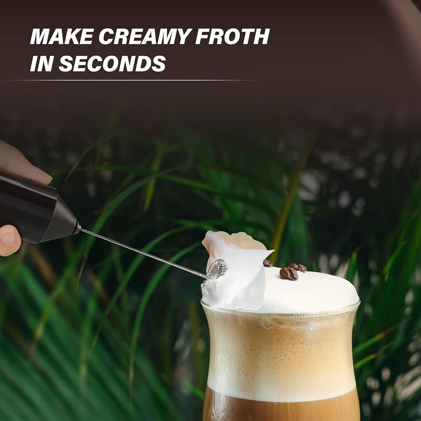 Simple Deluxe Handheld Milk Frother, Battery-Operated Foam Maker with Stainless Steel Stand for Coffee, Latte, Hot