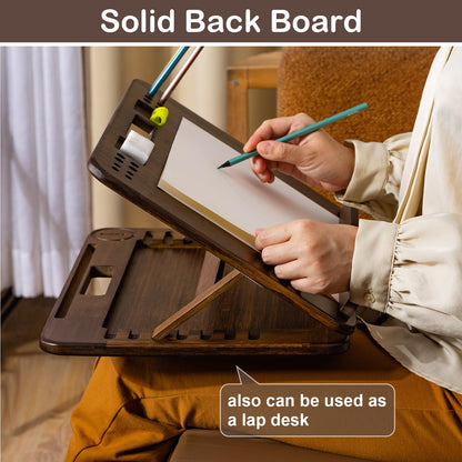 StrongTek Bamboo Table Easel, 16 x 12 Inch Adjustable Drawing Board, 6-Position Desktop Drafting and Sketching Board with Handle and Back Storage for Drawing, Painting, Reading and Writing
