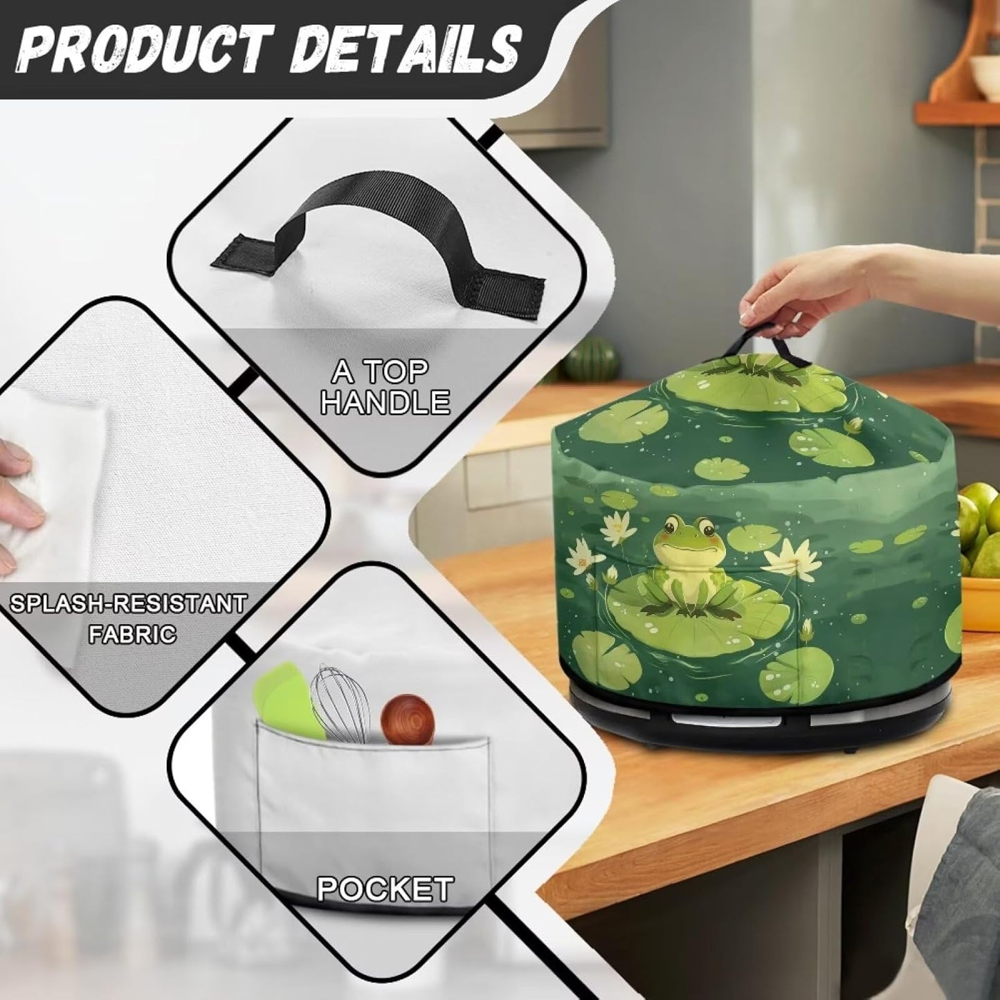 Green Dust Covers for Kitchen Appliances, Frog Lotus Leaf Crock Pot Cover, Dustproof Kitchen Decor Accessories
