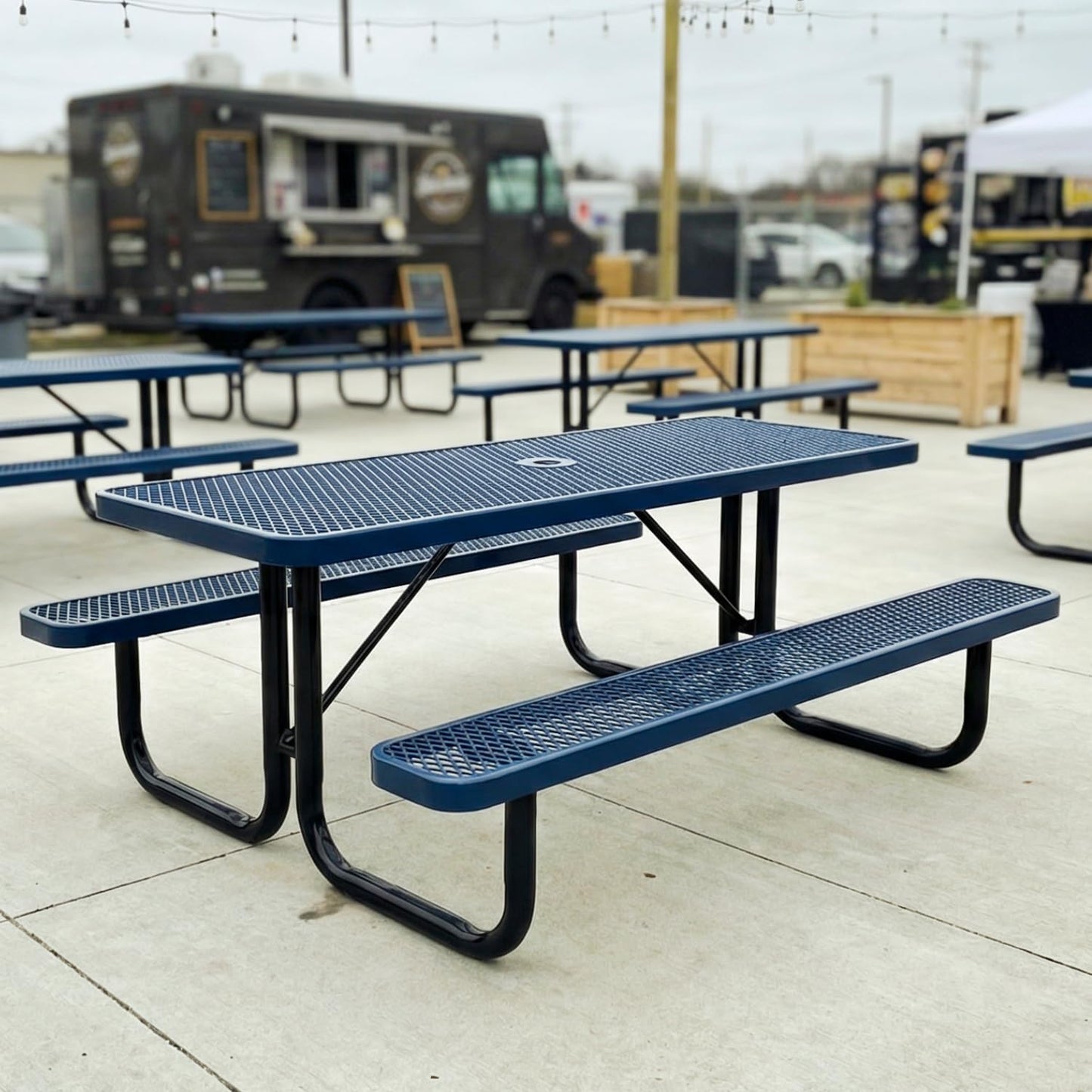 6' Rectangular Heavy-Duty Expanded Metal Dark Blue Picnic Table