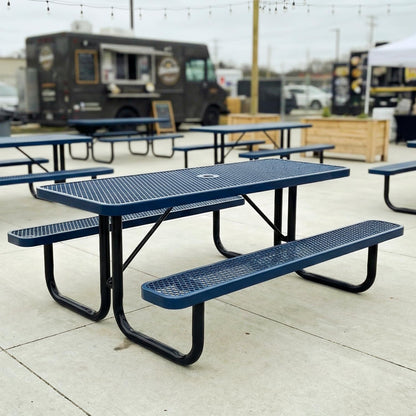 6' Rectangular Heavy-Duty Expanded Metal Dark Blue Picnic Table