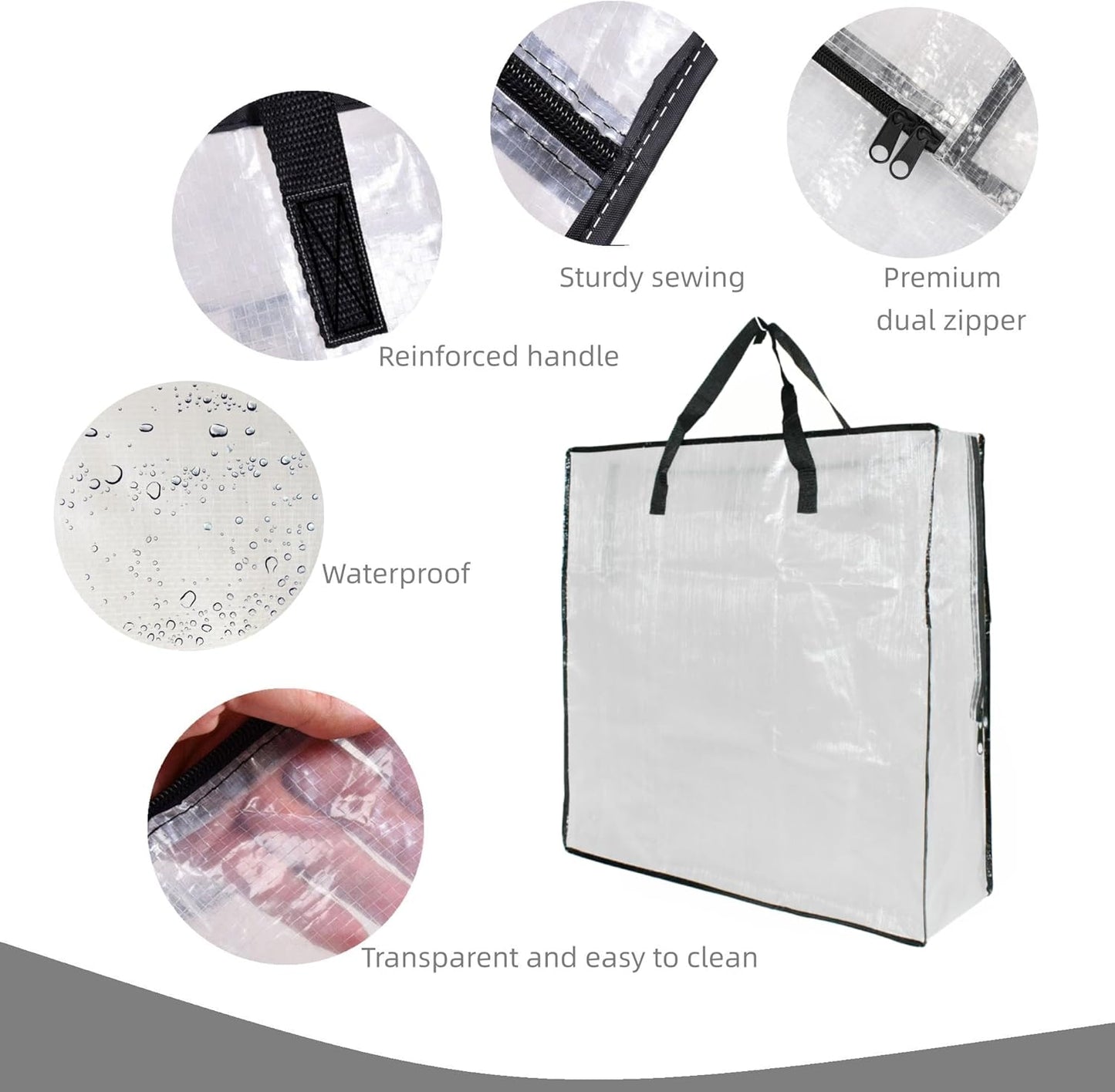 Skiennix 5 Pack Moving Bags - Clear Storage Bags with Handles & Zippers for Organizing Bedding, Toys & More