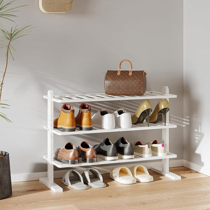 Closet (3-Tier) Varhomax White Shoe Rack, Bamboo Shoe Rack Organizer for and Entryway, Thick Wooden Free Standing Shoe