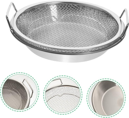 Mesh Drain Pan Set - Barbeque Grill Plate and Vegetable Drainer for Smokeless Roasting and Steaming