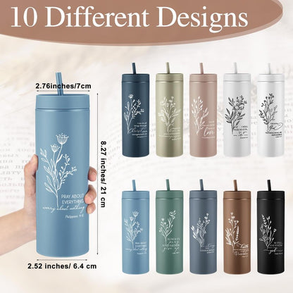 Teenyyou 10 Pcs Christian Mother's Day Tumbler Church Gifts for Women Fathers Day for Men Bible Verse Skinny Cups 16 oz Plastic Religious Cups with Lid Straws for Administrator Volunteer Nurse Gifts