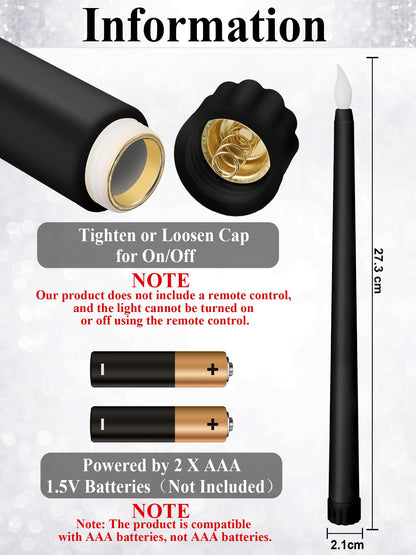 Treela 36 Pieces Flameless Taper Candles Flickering Faux LED Battery Operated Electric Fake Candles for Christmas Halloween Birthday Wedding Party(Black,0.8x11 Inches,Smooth)