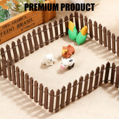 Fjxxxn 4-Pack 35-Inch Mini Garden Fences，Brown Wood Picket Fairy Garden Fence & Christmas Village Accessories for Dollhouse, Miniature Landscape & Plant Pot DIY Displays