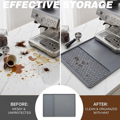 Caketime 2 In 1 Silicone Coffee Bar Mat Accessories for Ninja Coffee Maker with Detachable Dish Drying Rug Kitchen Counter Under Sink Drainer Appliances Dorm Room Decor 16"x24" Extra Large Black