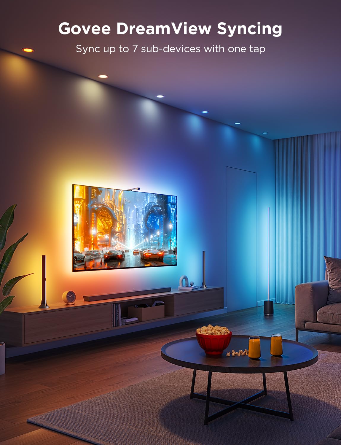 Govee TV Backlight 3 Lite Kit, 11.8ft RGBICW Wi-Fi TV LED Strip Lights for 55-65in TVs with Camera and 15 Inches Smart Light Bars with 4-in-1 Light Beads - Works with Alexa & Google Home
