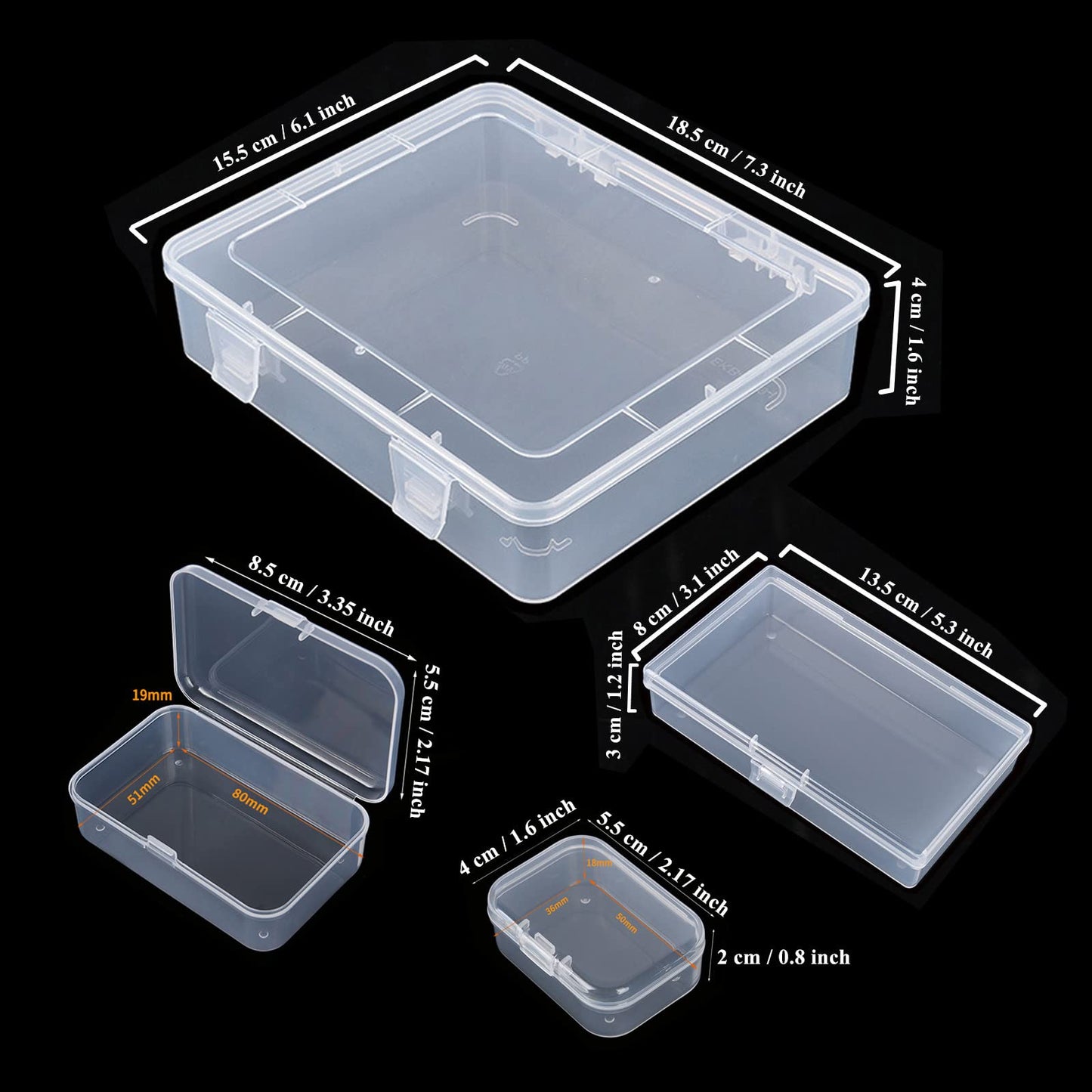 Thintinick 28 Pack Rectangular Mixed Sizes Clear Plastic Storage Containers Box with Hinged Lid for Beads and Other Small Craft Items