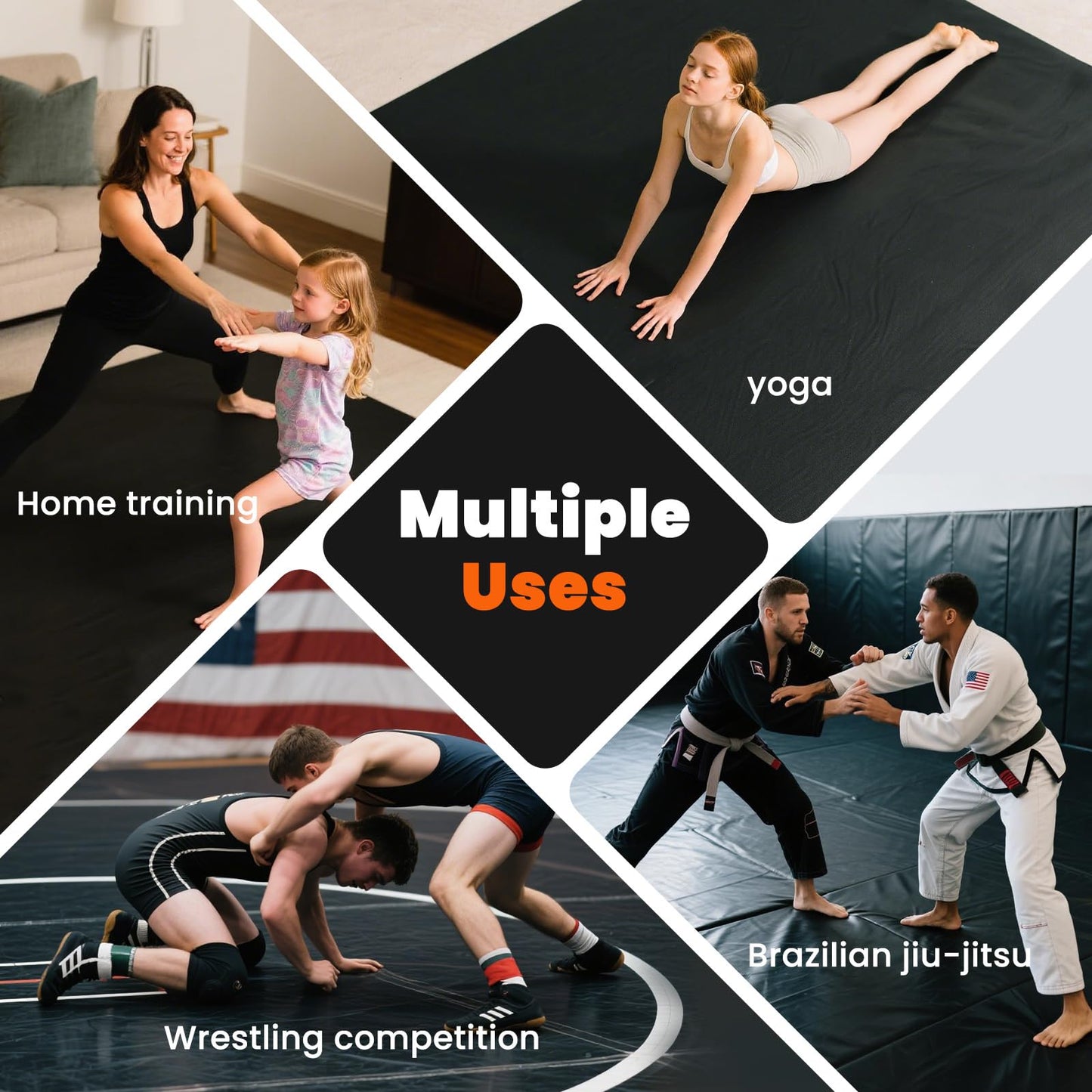 Kaoshan Multi-Size Foam/Inflatable Wrestling Mat - Durable Jiu Jitsu Mats, 10'x10' Wrestling Mats for Home, Flexi Roll Judo Training Mat for MMA, Grappling,BJJ, Martial Arts & Boxing