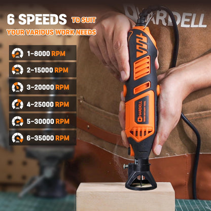 HARDELL 180W Corded Rotary Tool Kit 6 Variable Speeds with Flex Shaft, Chainsaw Sharpener, 8000-35000RPM 153pcs Accessories Kit for Sanding, Polishing, Cutting, Engraving,Carving, DIY Crafts