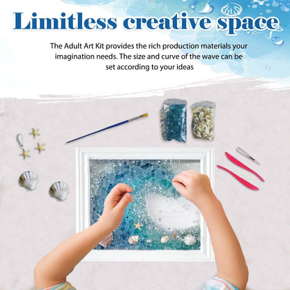 CIYOJA DIY Mosaic Kit for Adults – Complete Glass Mosaic Craft Kit with Sea Glass, Resin, Frame – Easy Resin & Stained Art Starter Set for Beginners & Adult Creative Projects (Wave Design)