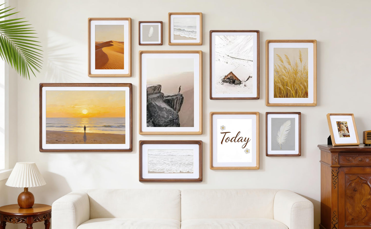 ScandiNest Square 6x6 Picture Frame, USA-Sourced Natural Walnut Wood with Real Glass, Handcrafted Rounded Corners, Matted to 4x4 Photo, Gallery Wall and Tabletop Display