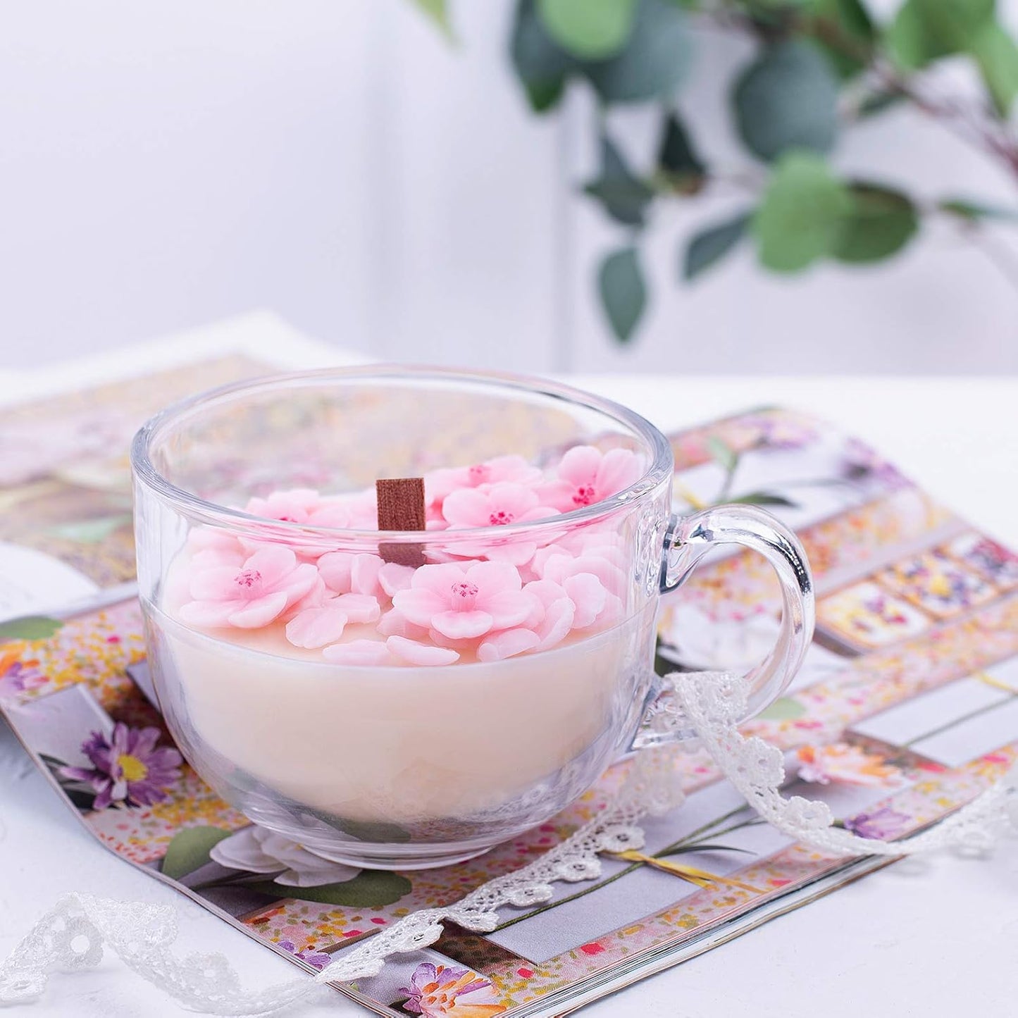Romantic Sakura Cup Scented Soy Candle, Birthday Gift Wedding Favor