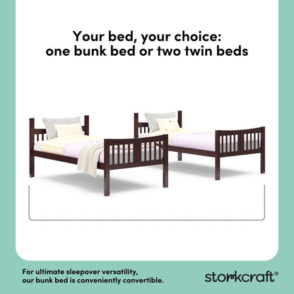 Storkcraft Caribou Bunk Bed Twin Over Twin Bunk Bed (Espresso) - GREENGUARD Gold Certified, Twin Bunk Beds for Kids, Converts to 2 Individual Twin Beds, Bunk Beds for Kids