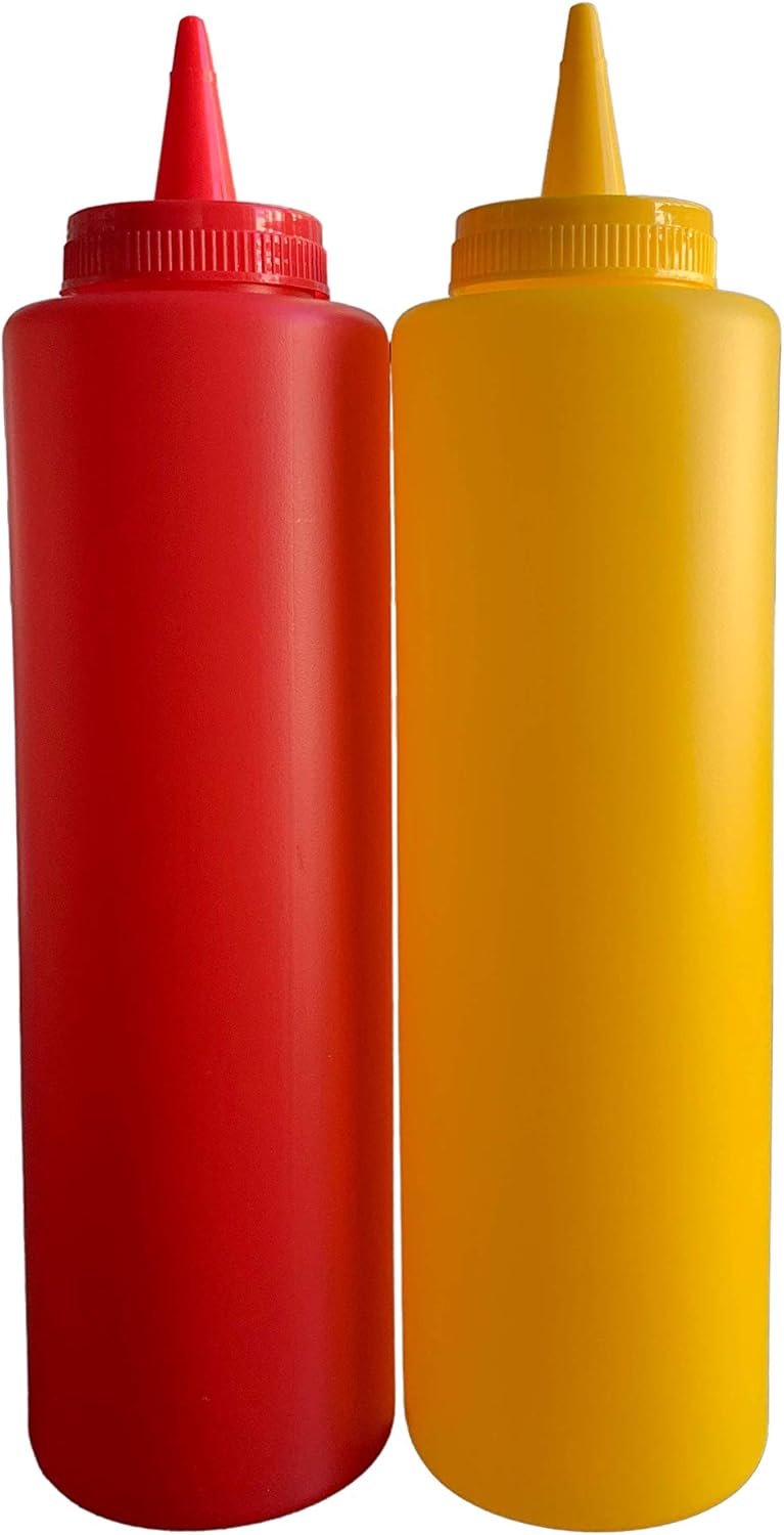 bark and lindy Set 12-Ounce Ketchup and Mustard Squeeze Bottle Dispenser Each For BBQ, Picnics and Home Use
