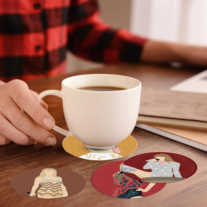 Clendo Pop Star Diamond Painting Coasters Kits for Adults, 8PCS Pop Diamond Art Coaster Kits with Holder, Small Diamond Painting Kits for Adults & Kids Art Craft Supplies, Bdwy041