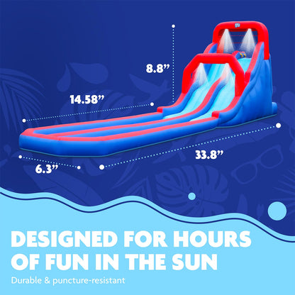 Sunny & Fun Dual Splash Inflatable Water Racing Slide Park – Heavy-Duty for Outdoor Fun - Climbing Wall, Two Slides & Splash Pool – Easy to Set Up & Inflate with Included Air Pump & Carrying Case