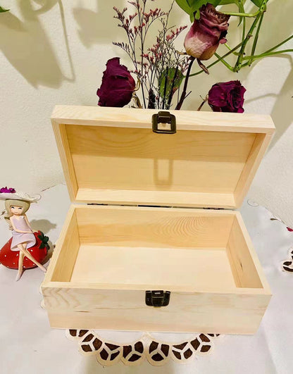 YXFZPAN Natural Wooden Craft Box with Hinged Lid - Large 9.2"x5.5"x3.9" Reusable DIY Jewelry & Gift Box for Home, Art Supplies, and Hobby Organization, Unfinished Unpainted Wood Box