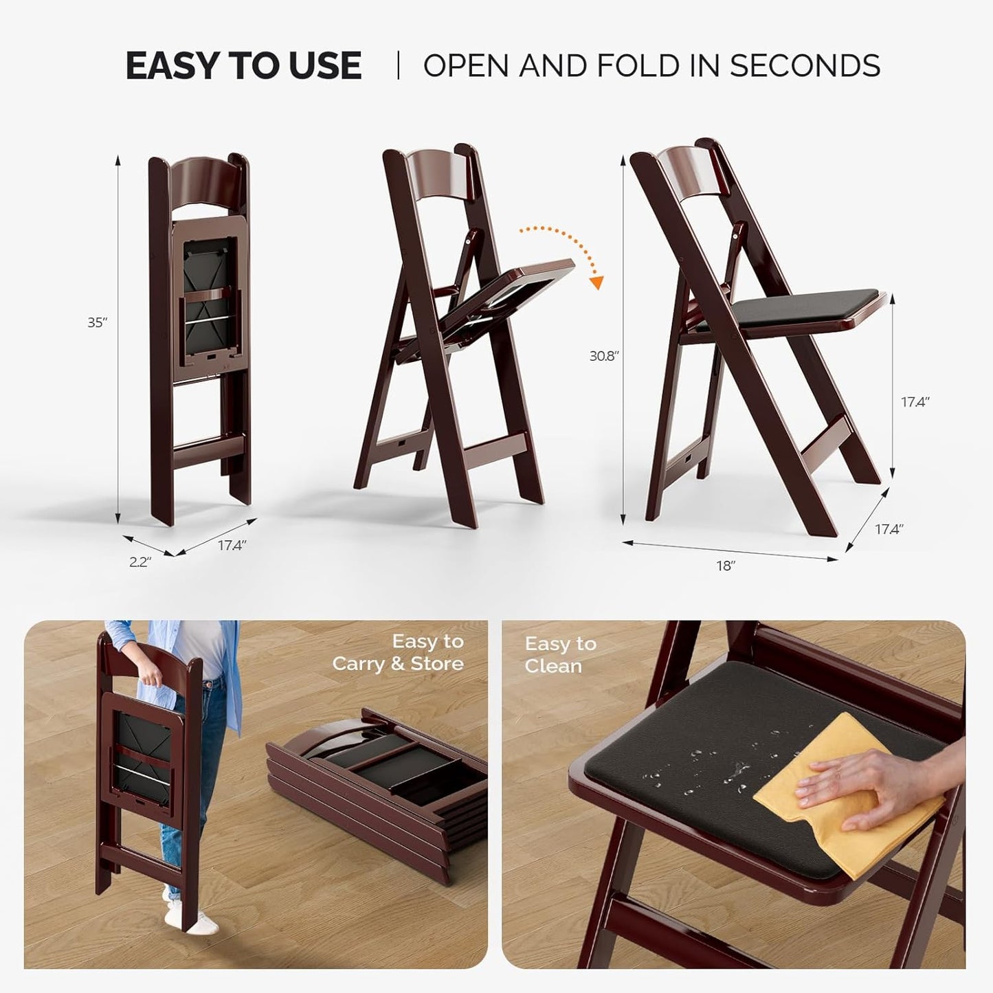 1 VINGLI Resin Folding Chairs with Cushion, Foldable Plastic Chair with Comfortable Padded Seats, Perfect for Event